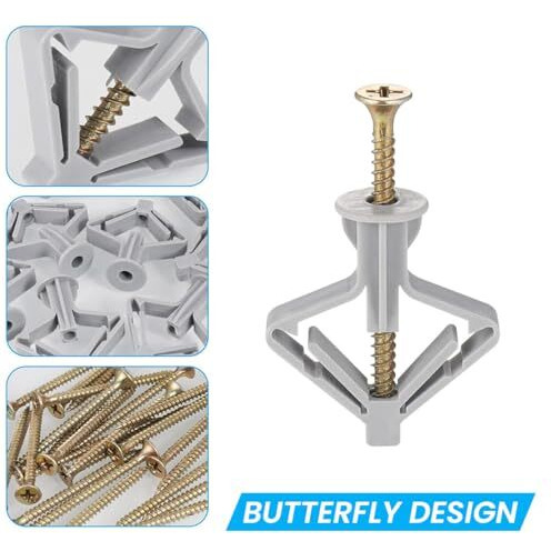 Serplex 50 Set Drywall Anchor With Screw Kit Drywall Anchor Kit Hollow Wall Anchors Plasterboard Plugs Screws Butterfly Expansion Tube Pipe Drywall Winged Anchors For Hanging Heavy Items On Drywall