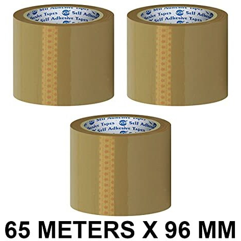 Vcr Self Adhesive Brown Cello Tape - 65 Meters In Length - 96Mm / 4" Width - 3 Rolls Per Pack - Bopp Industrial Packaging Tape For E-Commerce Box Packing, Office And Home Use