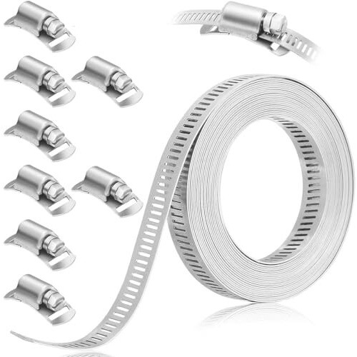 Serplex 13.3Ft Hose Clamp Roll Diy Hose Clamp Roll 304 Stainless Steel Hose Clamp With 8 Fastening Bolts Attachment Cuttable Hose Clamp Hose Clamp Band For Plumbing, Pipe Repairing, Diy