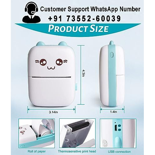 Periperi C6. Gift Box Combo Mini Thermal Printer (1Year Warranty) Inkless Bluetooth Pocket Printer With Pouch, 8 Paper & Sticker Rolls. Compatible With Ios, Android (Blue)