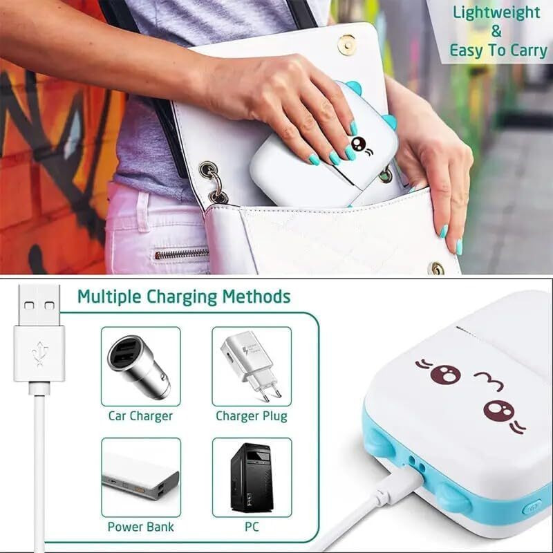 Morovik Mini Bluetooth Thermal Printer, Portable Label Printer Inkfree Printer For Android & Ios System, Black On White Thermal Printer With Roll Of Print Paper, Stickers, (Style 1)