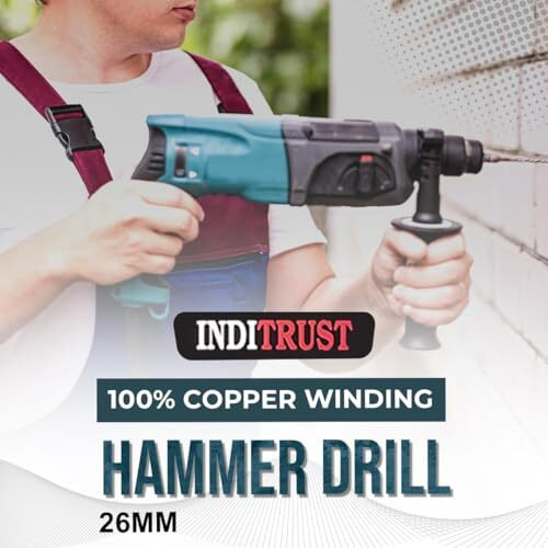 Inditrust Dumdaar 1Pc Dm 1250W Rotary Hammer Drill Machine With 3Pc Hammer Drill Bit And 2Pc Chisel Set 100% Copper Winding Without Box