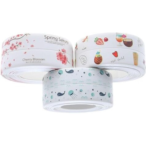 3 Pcs Waterproof Tape For Kitchen Sink Oil Proof Caulk Kitchen Sink Tape Waterproof For Corner Caulk Self Adhesive Sealing Tape Gap Sealer For Platform Bathroom(Multi Print)