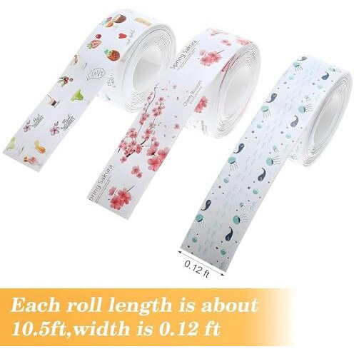 3 Pcs Waterproof Tape For Kitchen Sink Oil Proof Caulk Kitchen Sink Tape Waterproof For Corner Caulk Self Adhesive Sealing Tape Gap Sealer For Platform Bathroom(Multi Print)