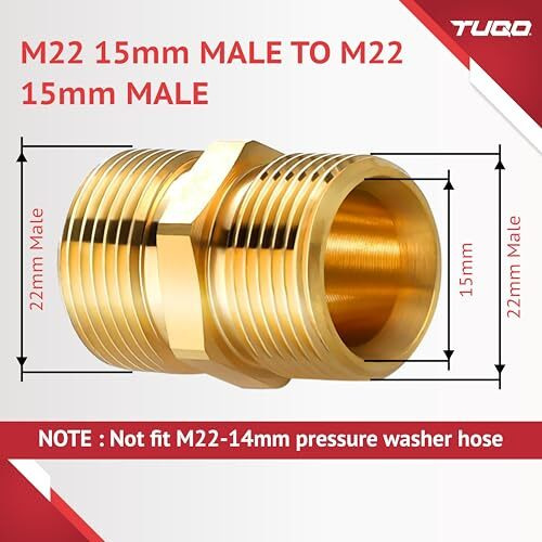 Tuqo High Pressure Washer Hose Connector | M22-15Mm Male To M22-15Mm Male | Solid Brass, 5000 Psi Pressure Washer Hose Extension Adapter Fitting | 1 Pcs | Rb438