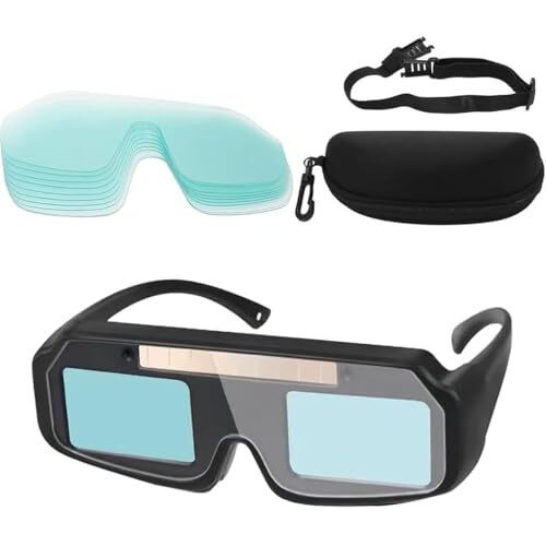 Serplex Auto-Darkening Welder Glasses With 15Pcs Replaceable Lenses, Welding Glasses Safety Protective Solar Powered Auto Darkening Welding Goggles For Arc/Gas Welding & Grinding