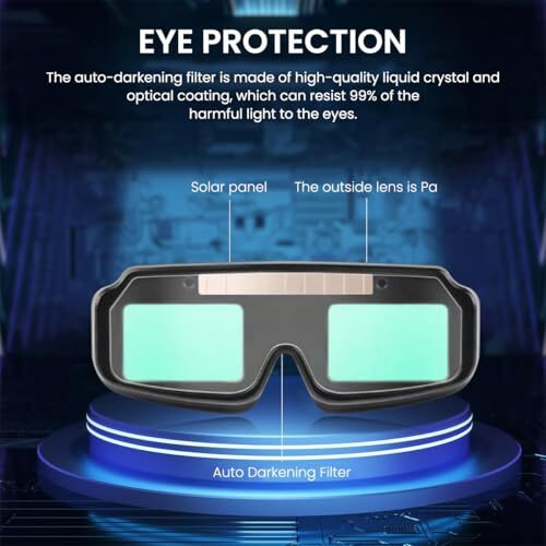 Serplex Auto-Darkening Welder Glasses With 15Pcs Replaceable Lenses, Welding Glasses Safety Protective Solar Powered Auto Darkening Welding Goggles For Arc/Gas Welding & Grinding