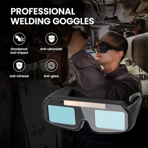 Serplex Auto-Darkening Welder Glasses With 15Pcs Replaceable Lenses, Welding Glasses Safety Protective Solar Powered Auto Darkening Welding Goggles For Arc/Gas Welding & Grinding