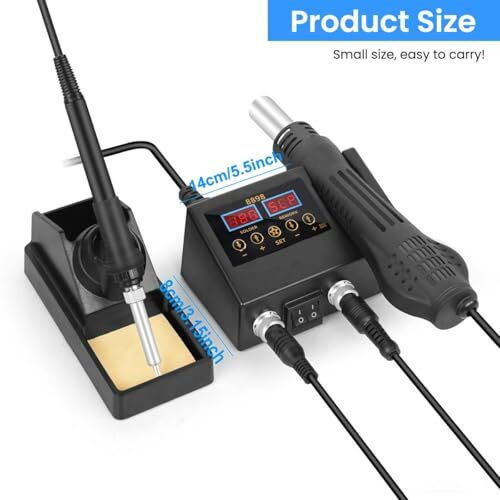 Serplex Rework Soldering Station 2-In-1 With Hot Air Gun & Soldering Iron  Lcd Display, Divided Switches, Includes Iron Holder & Multi-Size Nozzles
