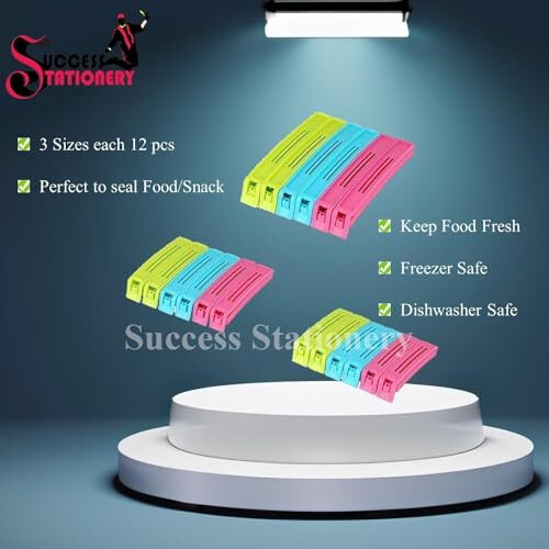 Success Stationery (Set Of 18 Pcs X 2 36 Pcs) - Home Kitchen Plastic Food Snack Bag Pouch Clips For Packet Sealing Tools 3 Size Large Medium Small Items Bag Clips Vacuum Sealer (Multi Color Set)