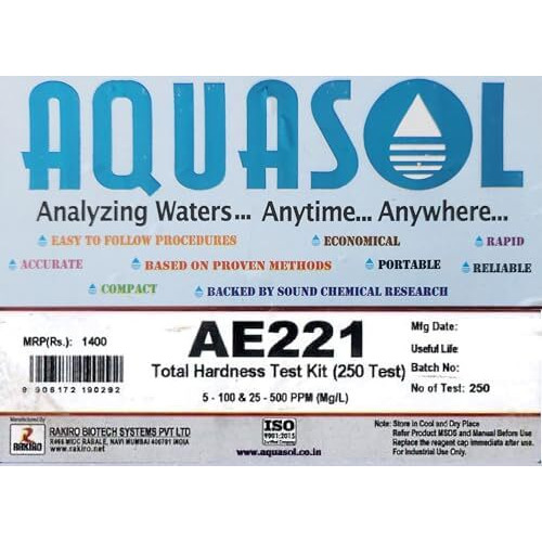 Aquasol Ae221 Total Hardness Test Kit 250 Tests (5-100 & 25-500 Ppm (Mg/L)