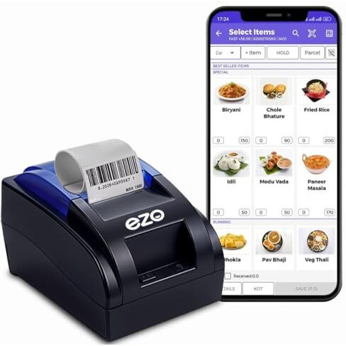 Ezo 58Mm 2 Inch Wired Printer + Software Subscription Direct Thermal Billing Machine With Usb & Bluetooth Connectivity, Software Subscription (12 Months) | 5 Rolls & Qr Review Stand Included