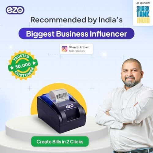 Ezo 58Mm 2 Inch Wired Printer + Software Subscription Direct Thermal Billing Machine With Usb & Bluetooth Connectivity, Software Subscription (12 Months) | 5 Rolls & Qr Review Stand Included