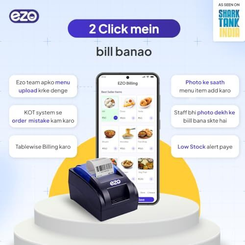 Ezo 58Mm 2 Inch Wired Printer + Software Subscription Direct Thermal Billing Machine With Usb & Bluetooth Connectivity, Software Subscription (12 Months) | 5 Rolls & Qr Review Stand Included