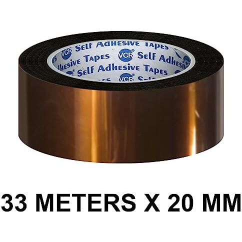 Vcr Kapton Tape 20Mm / 0.80 Inches Width - 33 Meters In Length - Amber Color - Pack Of 1 Roll - Chemical Resistance, Suitable For Electronics Polyimide, 3D Printers And High-Temperature.