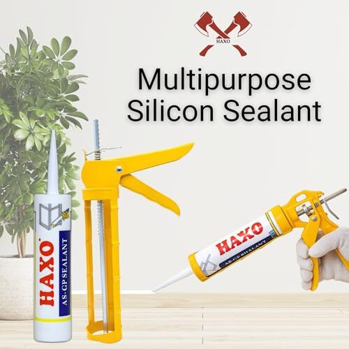 Haxo General Purpose White Silicone Sealant Adhesive Caulk With Diy Gun, Paintable, Weatherproof For General Sealing & Adhesion Application (White) 300Ml