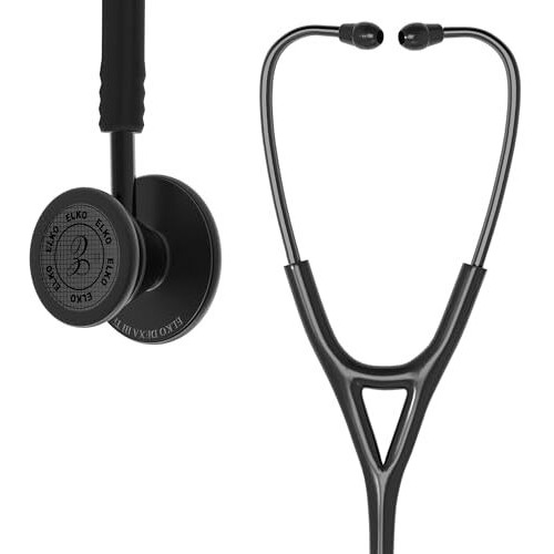 Elko El-250 Dexa Iii Ti Black Edition Titanium Dual Head Acoustic Stethoscope | Adult & Pediatric Stethoscope With Double-Sided Natural Titanium Chestpiece | Two-Way Pvc Tubing | Doctors & Medical Students (Black)