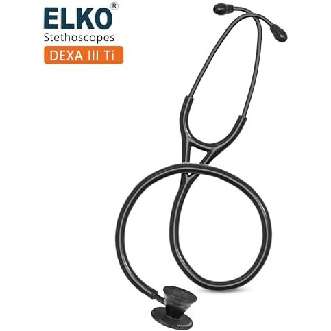 Elko El-250 Dexa Iii Ti Black Edition Titanium Dual Head Acoustic Stethoscope | Adult & Pediatric Stethoscope With Double-Sided Natural Titanium Chestpiece | Two-Way Pvc Tubing | Doctors & Medical Students (Black)