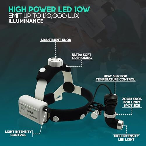 Otica 10 Watt Ent Surgical Led Headlight For Doctors Hospital And Multi Purpose (Adjustable Focus Of Light)
