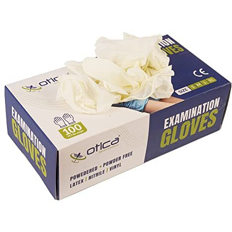 Otica Latex Hand Gloves|100 Pcs|Medical Grade 4G|White|Food Grade|Ce Approved|Non Sterile|Medical Examination|All-Purpose|Powdered|Cleaning|Examination Gloves Pack Of 100 (Medium)
