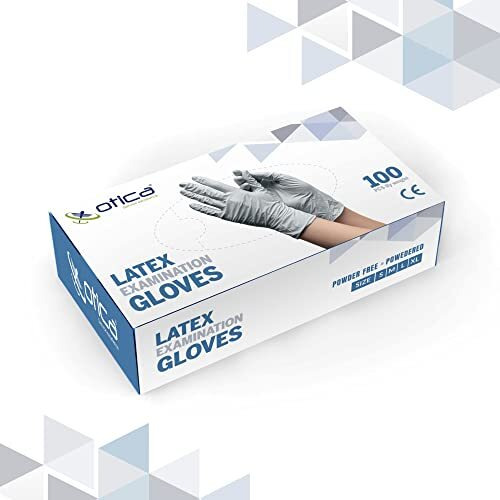 Otica Latex Hand Gloves|100 Pcs|Medical Grade 4G|White|Food Grade|Ce Approved|Non Sterile|Medical Examination|All-Purpose|Powdered|Cleaning|Examination Gloves Pack Of 100 (Medium)
