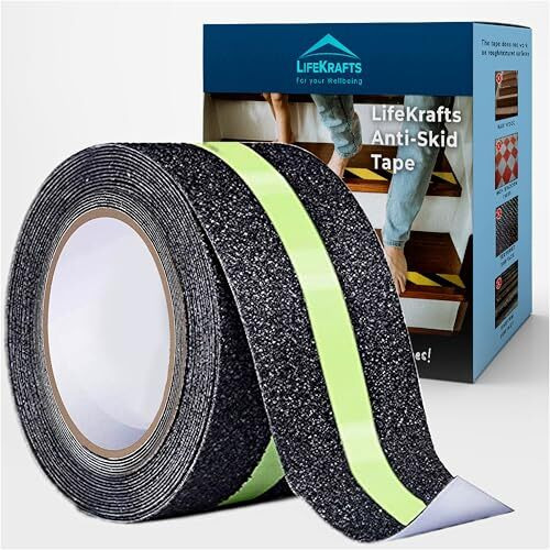 Lifekrafts Anti-Skid Tape For Stairs | Black And Glow Tape For Stairs, Floor, And Ramps Heavy Duty Adhesive Non-Slip Tape | Black  Glow 18Mx50Mm | Safety Anti Slip Tape