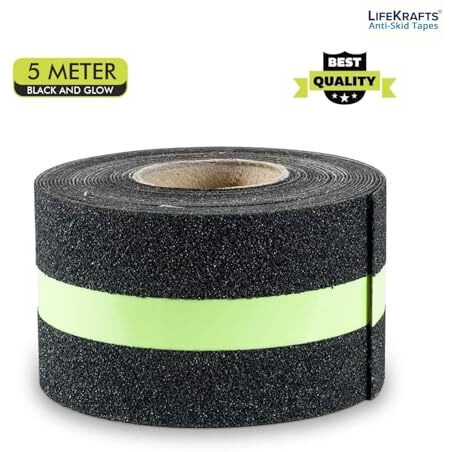 Lifekrafts Anti-Skid Tape For Stairs | Black And Glow Tape For Stairs, Floor, And Ramps Heavy Duty Adhesive Non-Slip Tape | Black  Glow 18Mx50Mm | Safety Anti Slip Tape