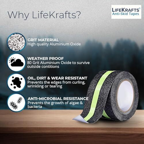 Lifekrafts Anti-Skid Tape For Stairs | Black And Glow Tape For Stairs, Floor, And Ramps Heavy Duty Adhesive Non-Slip Tape | Black  Glow 18Mx50Mm | Safety Anti Slip Tape