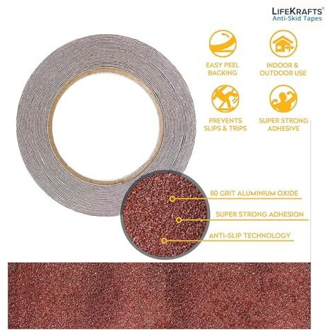 Lifekrafts Anti Skid Tape For Stairs Good Grip, Friction Anti Slip Tape For Slippery Floors, Staircase, Ramps, Indoor, Outdoor (10 M X 50 Mm, Brown)