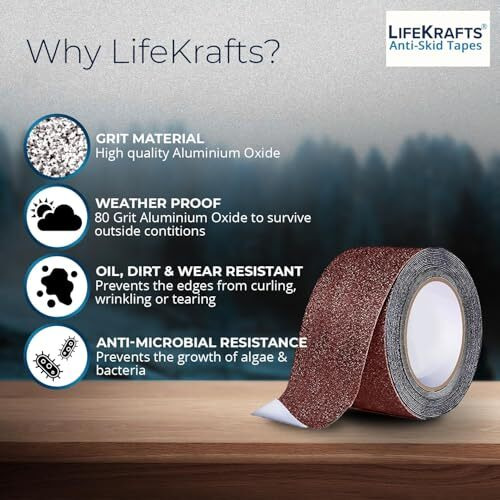 Lifekrafts Anti Skid Tape For Stairs Good Grip, Friction Anti Slip Tape For Slippery Floors, Staircase, Ramps, Indoor, Outdoor (10 M X 50 Mm, Brown)
