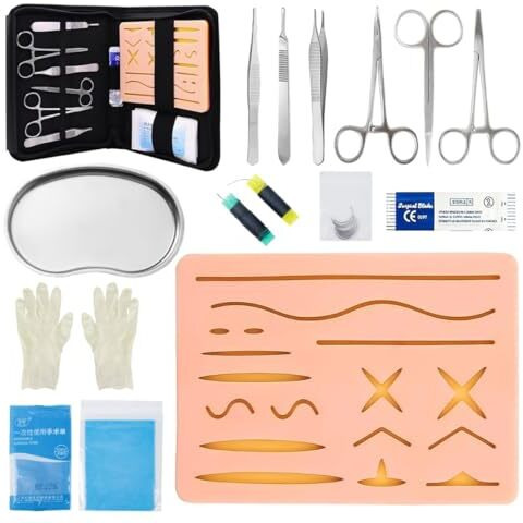 Pavilion Upgraded Suture Practice Kit 24 Pcs Medical Training For Students And Professionals Realistic Silicone Pad Reinforced Anti-Rip Design Complete Suturing Tools Set