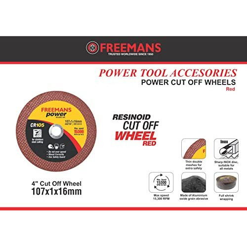 Freemans 4-Inch Double Net Cut Off Wheels For Metal And Stainless Steel Cutting Using Angle Grinder, Red - Pack Of 50 Pieces
