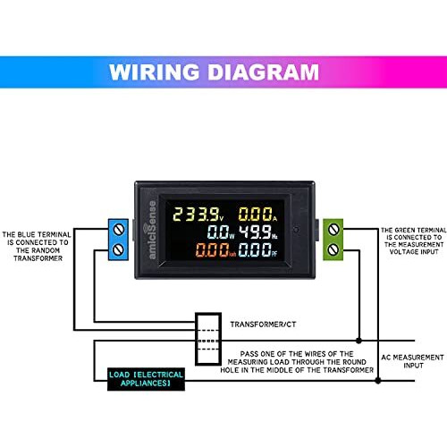 Amicisense Digital Energy Meter Single Phase 6 In 1, 40V-300V Ac 100A Power Meter With Multi-Colour Display (22Kw)