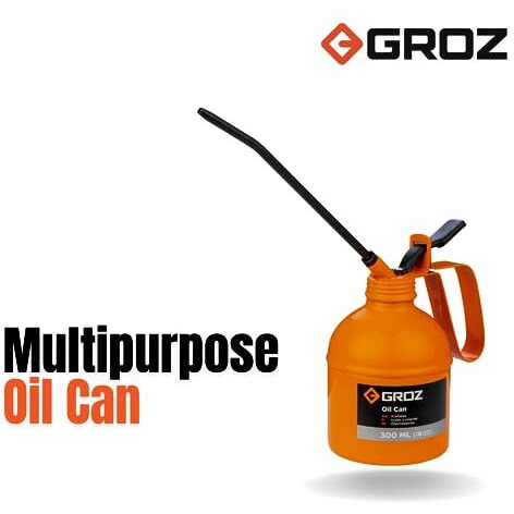 Groz 300 Ml Oil Can With 6 Rigid Steel Spout | Oil Can For Household, Automobiles | Powder Coated Finish | Double Check Valve Steel Pump| Capacity 300 Ml | V300R