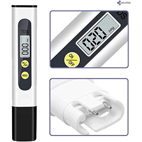 Acutas Digital Tds Meter For Water Testing | High Accuracy & Pre-Calibrated Ppm Tester With Lcd Display | Ideal For Ro, Drinking Water, Aquariums, Swimming Pools & Hydroponics - White