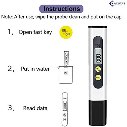 Acutas Digital Tds Meter For Water Testing | High Accuracy & Pre-Calibrated Ppm Tester With Lcd Display | Ideal For Ro, Drinking Water, Aquariums, Swimming Pools & Hydroponics - White