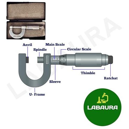 Labaura Vernier Caliper+Screw Gauge 25Mm Combo Pack Of 2 Micrometer Slide 12.5Cm Metallic Suitable For General-Purpose Measurements In Engineering, Machining, And Science Labs.