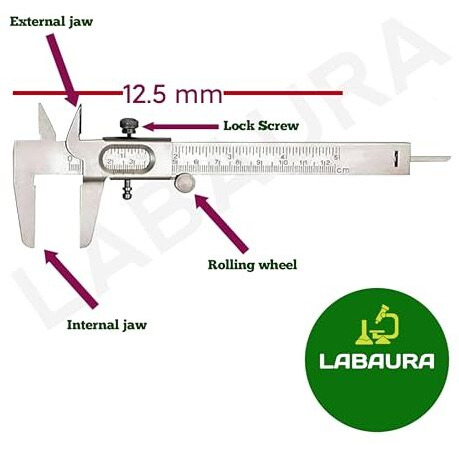 Labaura Vernier Caliper+Screw Gauge 25Mm Combo Pack Of 2 Micrometer Slide 12.5Cm Metallic Suitable For General-Purpose Measurements In Engineering, Machining, And Science Labs.