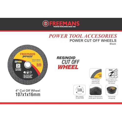 Freemans 4-Inch Double Net Cut Off Wheels For Metal And Stainless Steel Cutting Using Angle Grinder, Black - Pack Of 50 Pieces