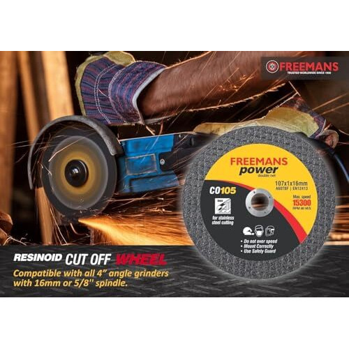 Freemans 4-Inch Double Net Cut Off Wheels For Metal And Stainless Steel Cutting Using Angle Grinder, Black - Pack Of 50 Pieces