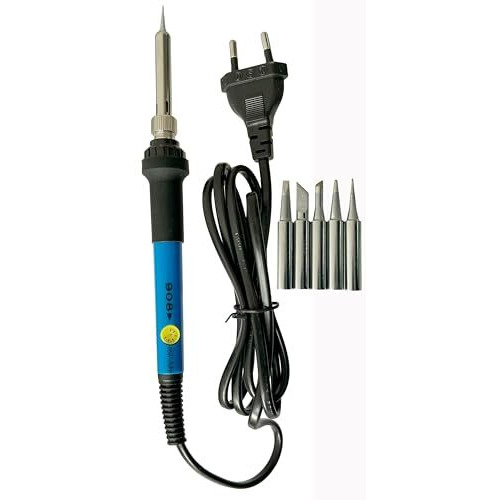 Inditrust New Complete Kit Of Soldering Iron With Adjustable Temp And 5X Bits Of Different Shapes 60W Temperature Controlled (Round Tip)