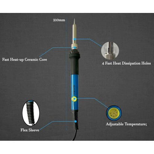 Inditrust New Complete Kit Of Soldering Iron With Adjustable Temp And 5X Bits Of Different Shapes 60W Temperature Controlled (Round Tip)