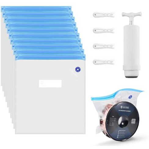 Serplex 10Pcs For 3D Printer Filament Storage Bags With Manual Air Pump & 4 Sealing Clips 30X34Cm Reusable Vacuum Storage Bag For Pla Abs Petg Filaments Anti-Moisture Vacuum Filament Storage Bag
