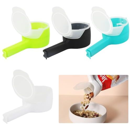 Hasthip 4Pcs Bag Clips For Food, Food Snack Bag Pouch Clip Sealer With Sealing Lid, 2 In 1Snack Seal Sealing Bag Clips Vacuum Sealer, Great For Organizing And Storing Food In The Kitchen