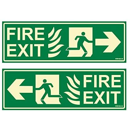 Clickforsign Glow In Dark Fire Exit Signboard Combo(Pack Of 4) Right Arrow P2,Left Arrow P2 300 X 100 Mm