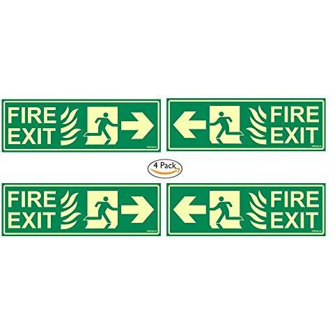Clickforsign Glow In Dark Fire Exit Signboard Combo(Pack Of 4) Right Arrow P2,Left Arrow P2 300 X 100 Mm