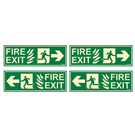 Clickforsign Glow In Dark Fire Exit Signboard Combo(Pack Of 4) Right Arrow P2,Left Arrow P2 300 X 100 Mm
