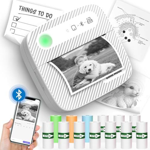 Zeitel Thermal Label Printer Sticker Printer Black On White Bluetooth Printer For Android & Ios System Label Printer With 13 Rolls Print Paper Portable Printer For Notes, Scrapbooking, Food Labels
