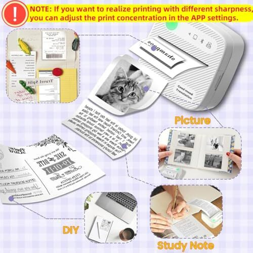 Zeitel Thermal Label Printer Sticker Printer Black On White Bluetooth Printer For Android & Ios System Label Printer With 13 Rolls Print Paper Portable Printer For Notes, Scrapbooking, Food Labels