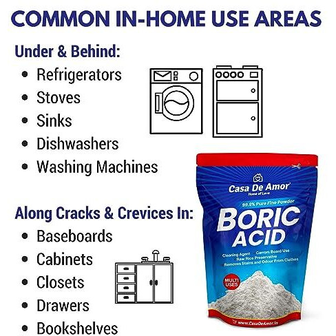 Casa De Amor Multi-Purpose Boric Acid 99.9% Pure Fine Powder- Highly Effective For Carrom Board, Rice Preservative, Multi-Purpose, Anhydrous (450 Gms)